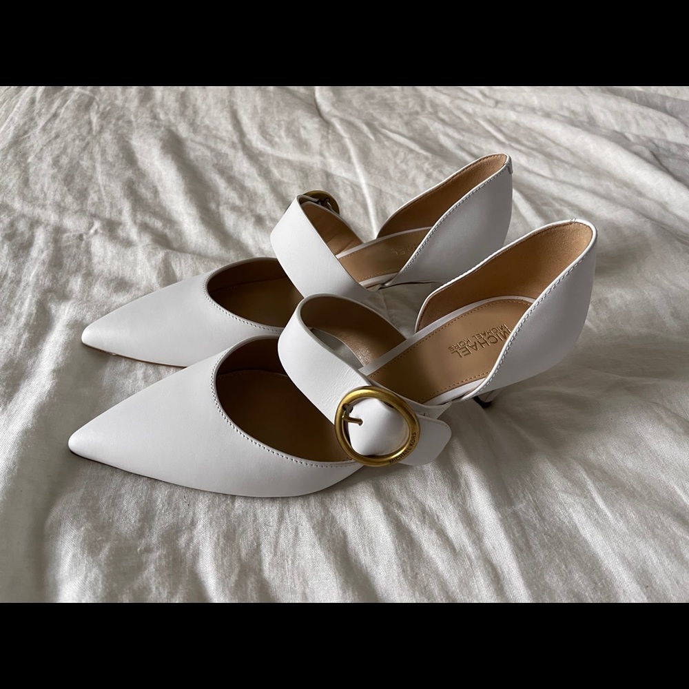 White Michael Kors Buckle Heels